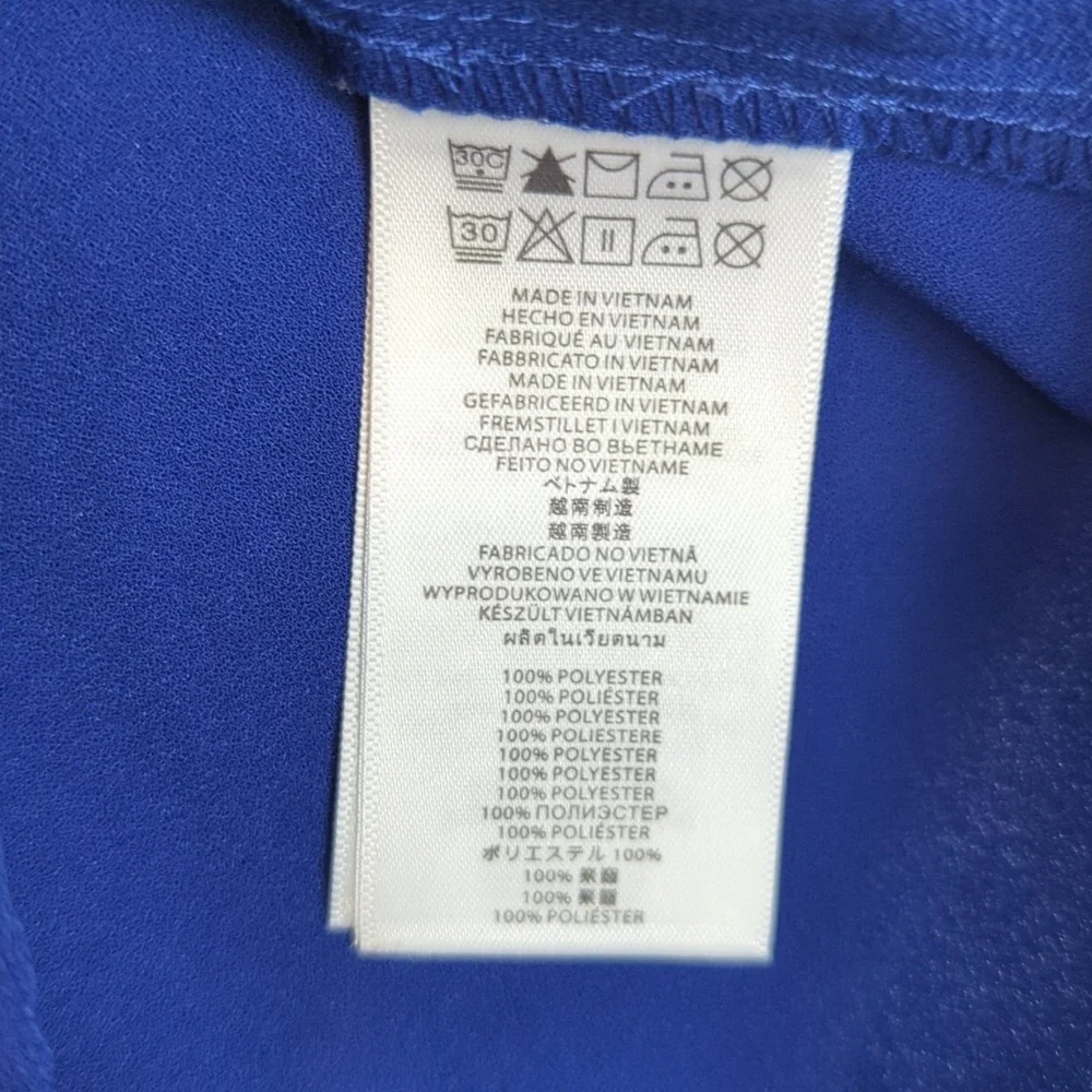 Michael Kors Cobalt Blue Chiffon Collared‎ Front Zipper Long Sleeve Blouse M